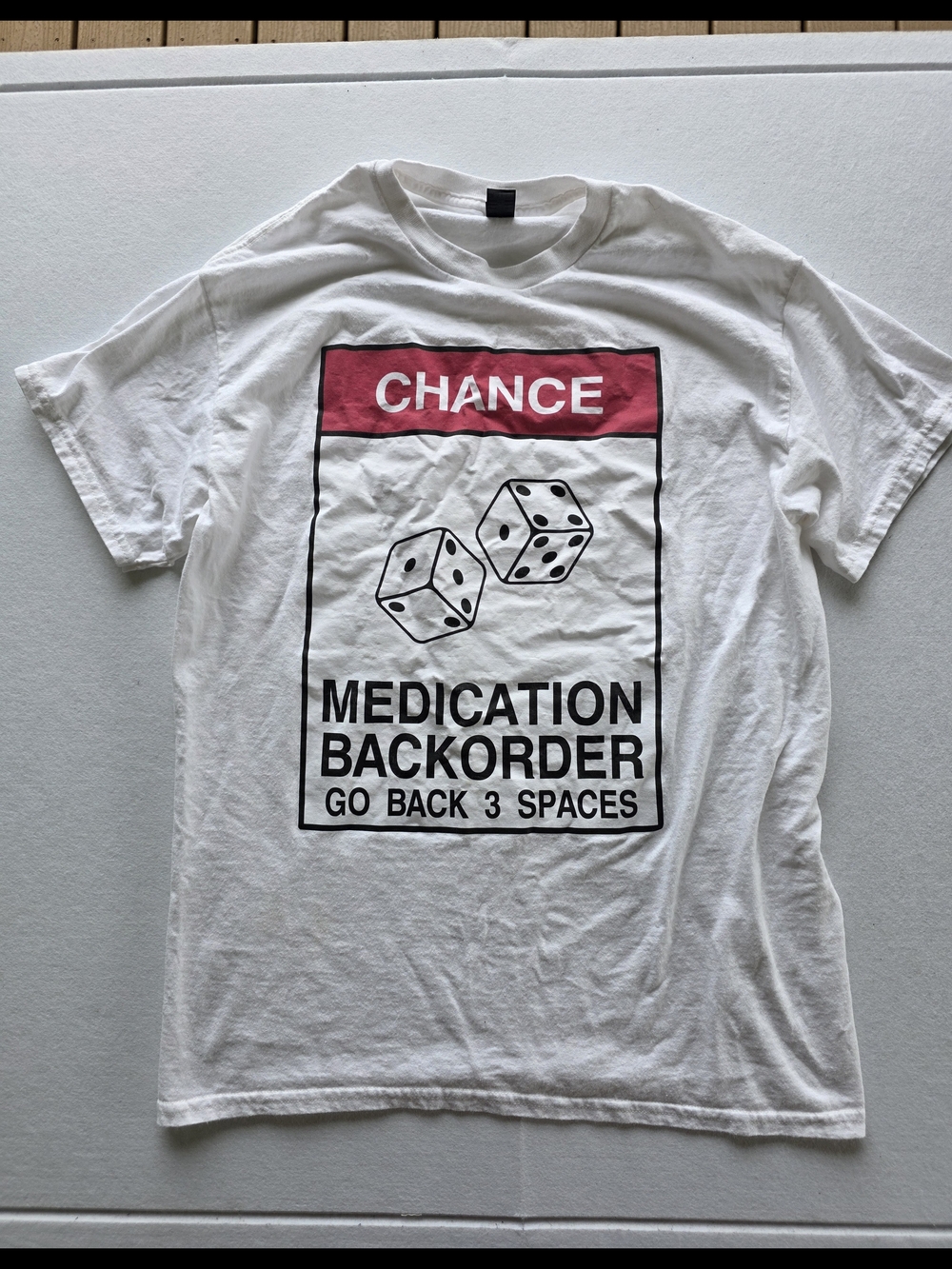 Gildan White Graphic 'CHANCE' Dice Tee with Red Accent